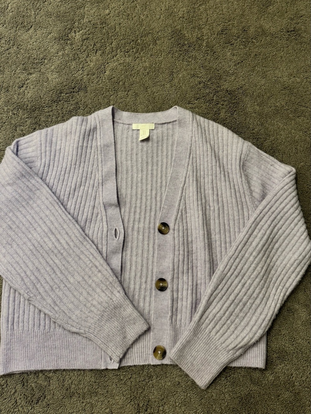 H&M Light Lavender Ribbed V-Neck Buttoned Cardigan